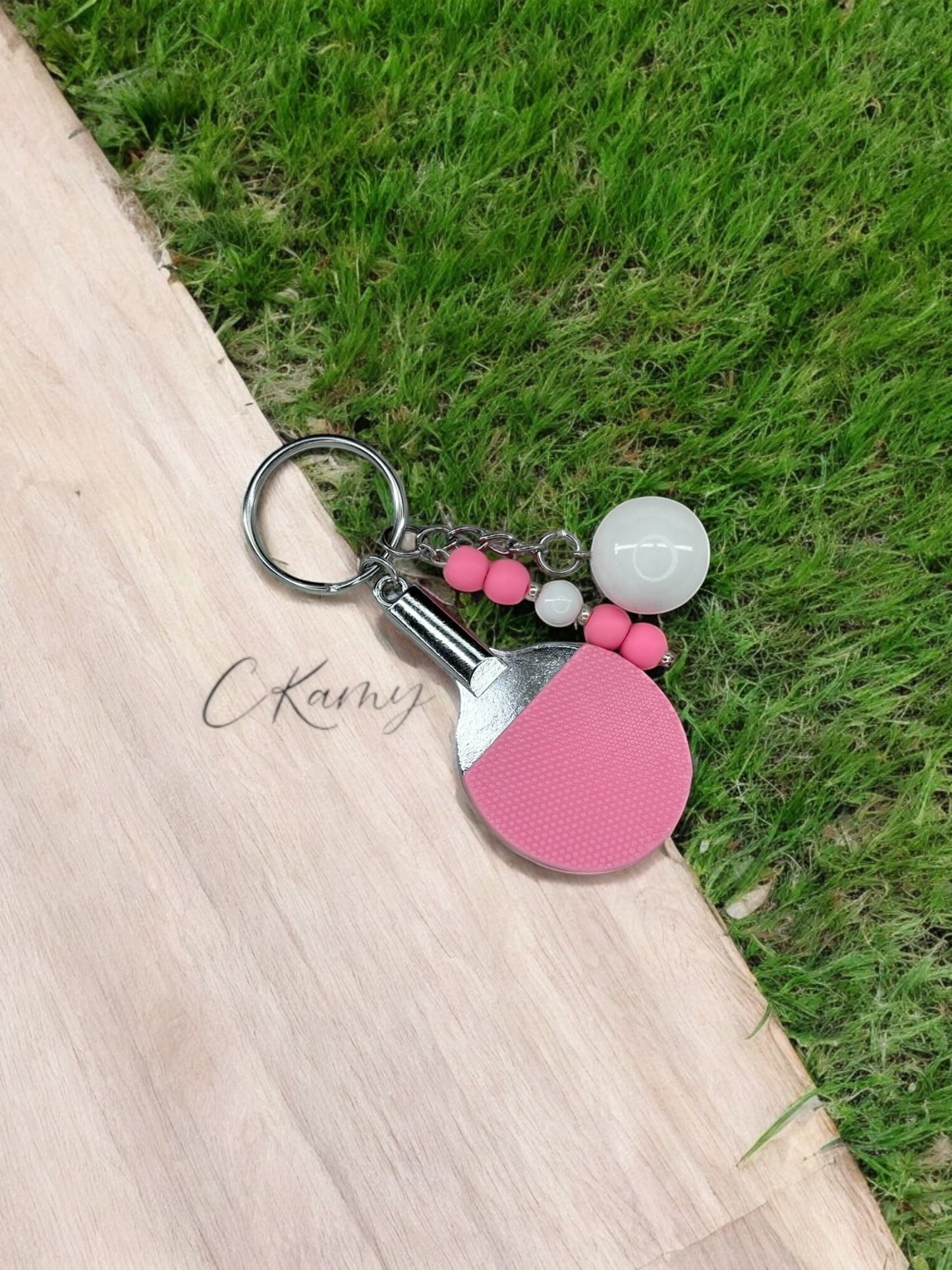 Porte clé personnalisé raquette Ping Pong rose