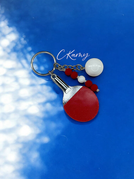 Porte clé personnalisé raquette Ping Pong rouge