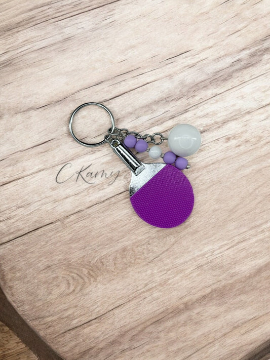 Porte clé personnalisé raquette Ping Pong violet