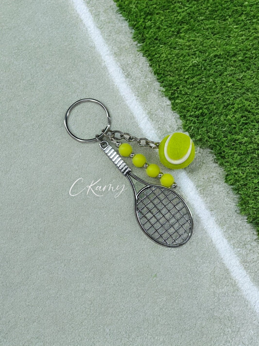 Porte clé personnalisé raquette tennis jaune