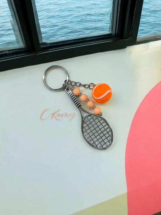 Porte clé personnalisé raquette tennis orange