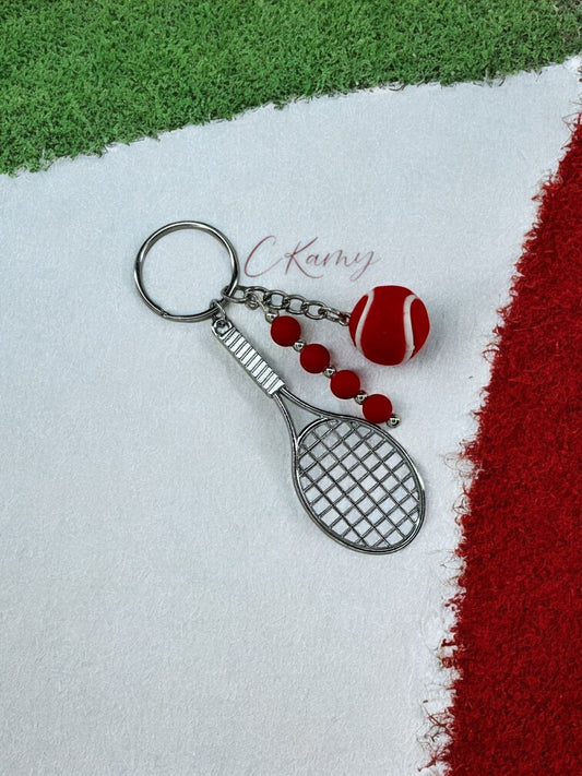 Porte clé personnalisé raquette tennis rouge