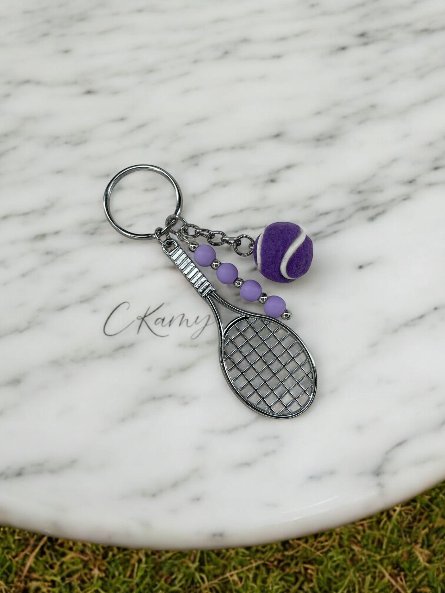 Porte clé personnalisé raquette tennis violet