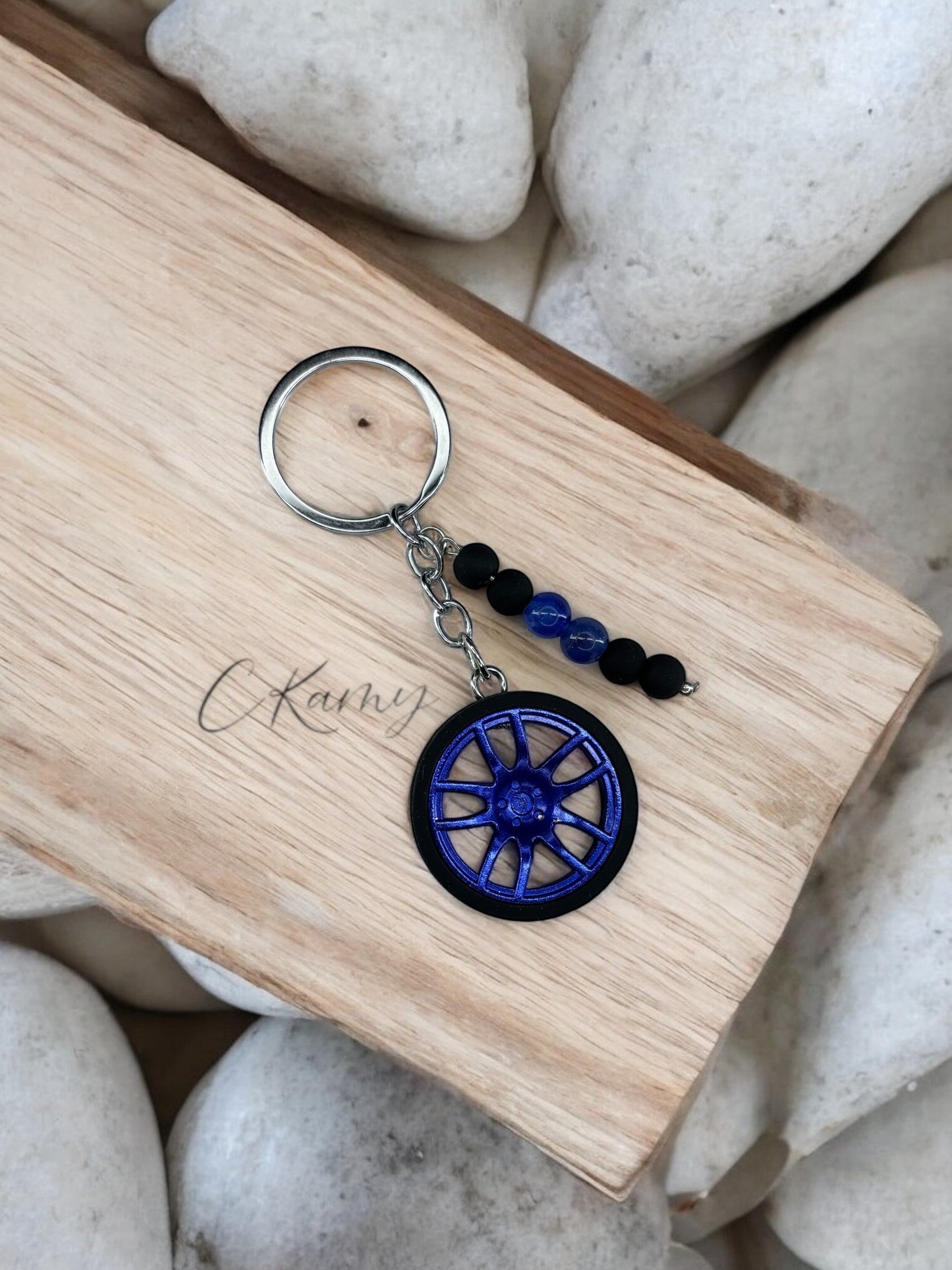 Porte clé personnalisé roue bleu