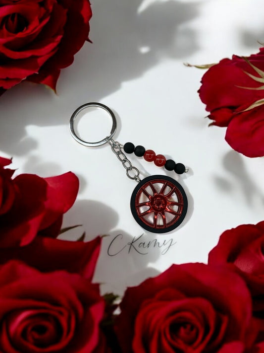 Porte clé personnalisé roue rouge
