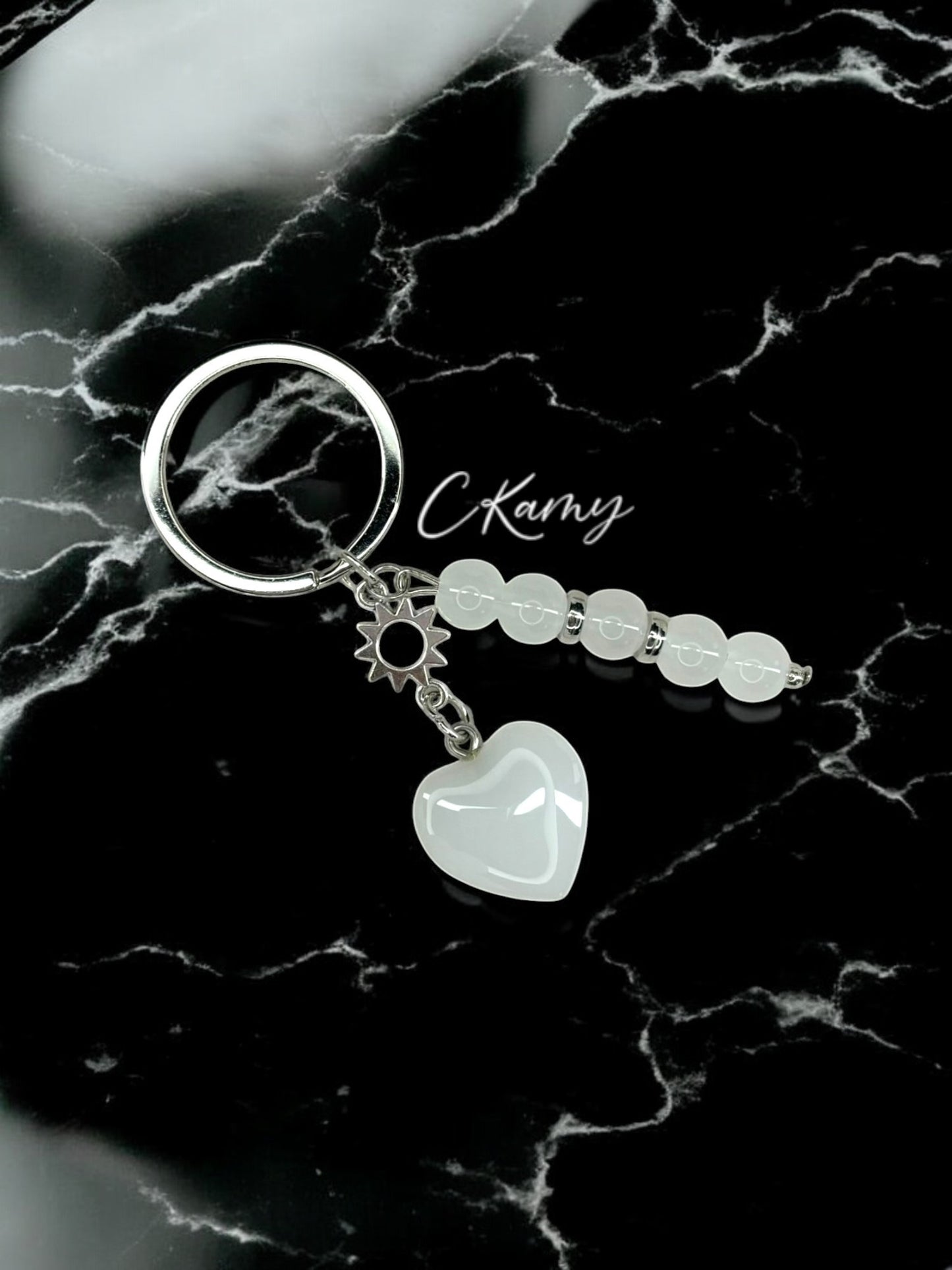 Porte clé personnalisé soleil blanc
