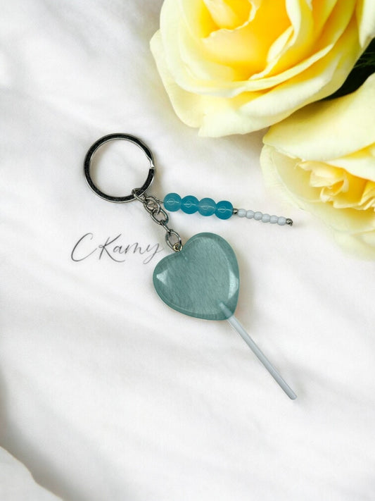 Porte clé personnalisé sucette coeur bleu
