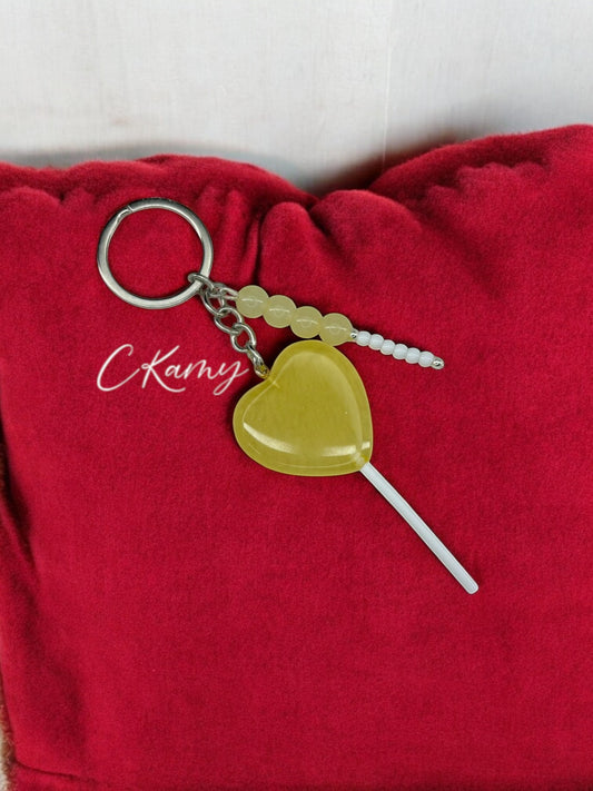 Porte clé personnalisé sucette coeur jaune