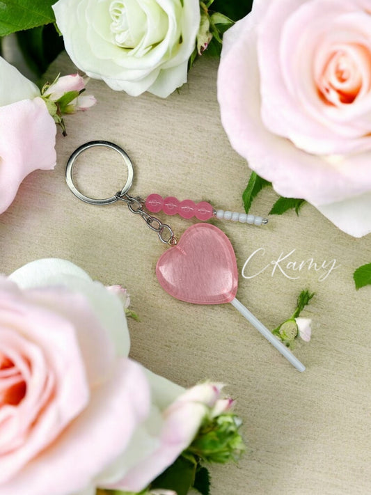 Porte clé personnalisé sucette coeur rose