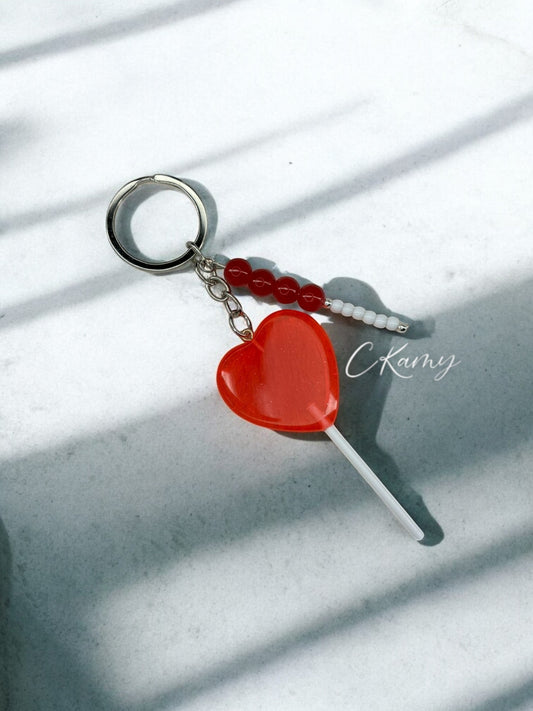 Porte clé personnalisé sucette coeur rouge