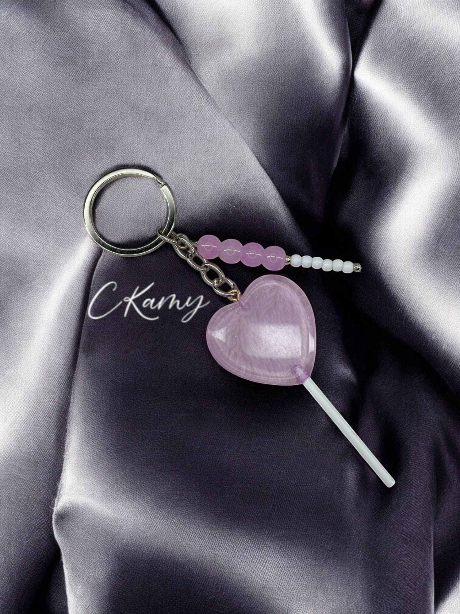 Porte clé personnalisé sucette coeur violet