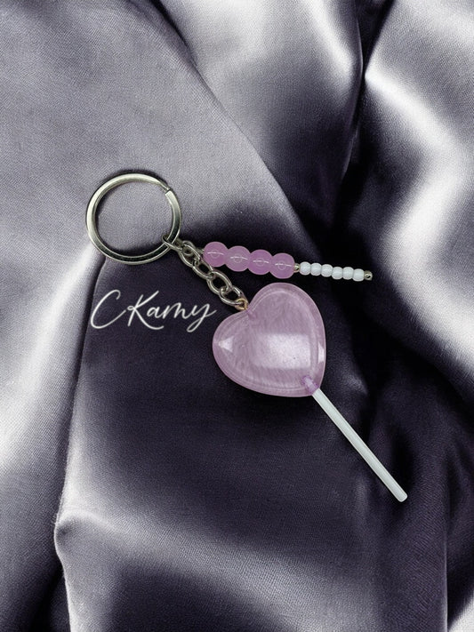 Porte clé personnalisé sucette coeur violet
