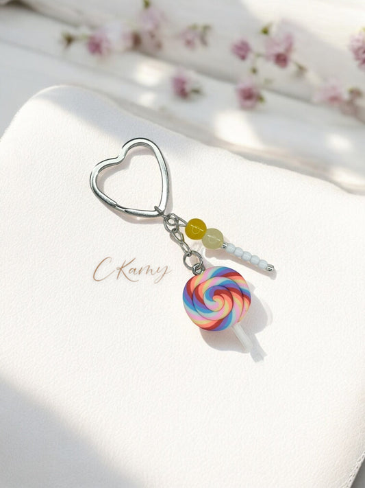 Porte clé personnalisé sucette orange anneau coeur