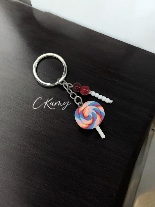 Porte clé personnalisé sucette rouge anneau rond