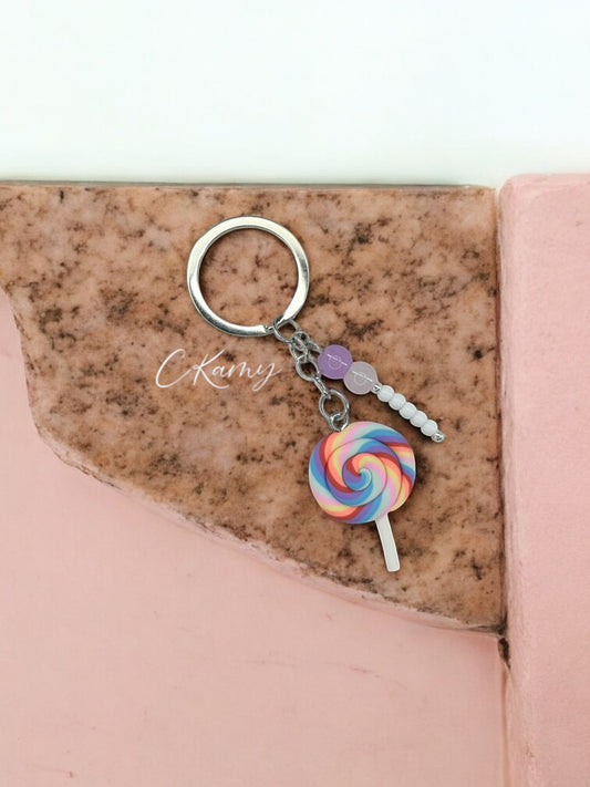 Porte clé personnalisé sucette violet anneau rond