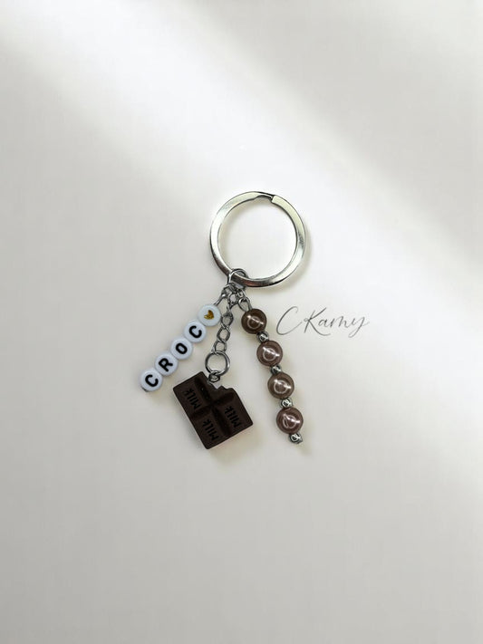 Porte clé personnalisé tablette chocolat marron anneau rond