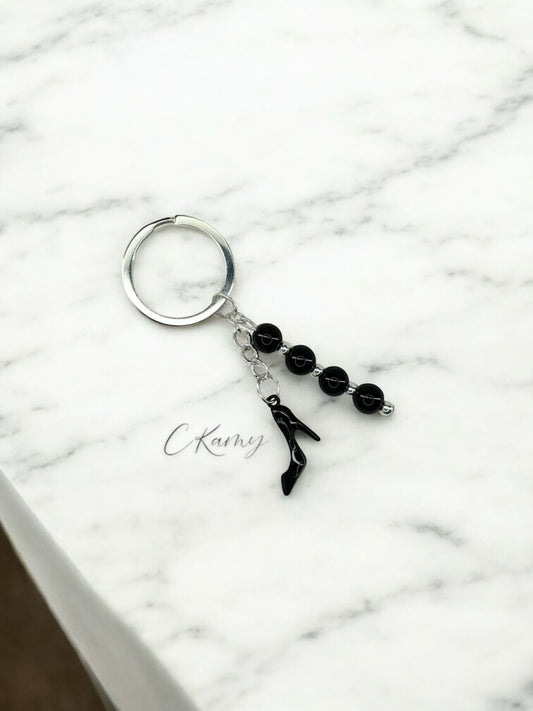 Porte clé personnalisé talon noir anneau rond