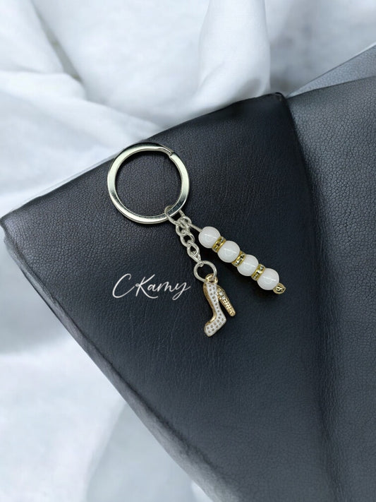 Porte clé personnalisé talon stass blanc brillant anneau rond