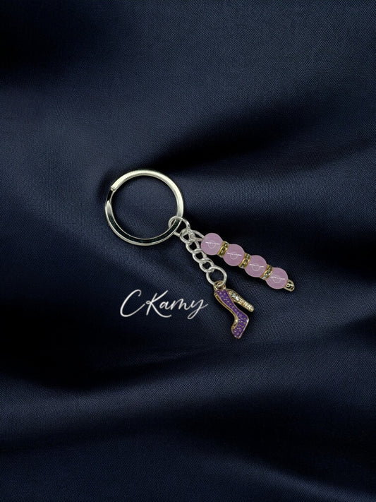 Porte clé personnalisé talon strass violet anneau rond