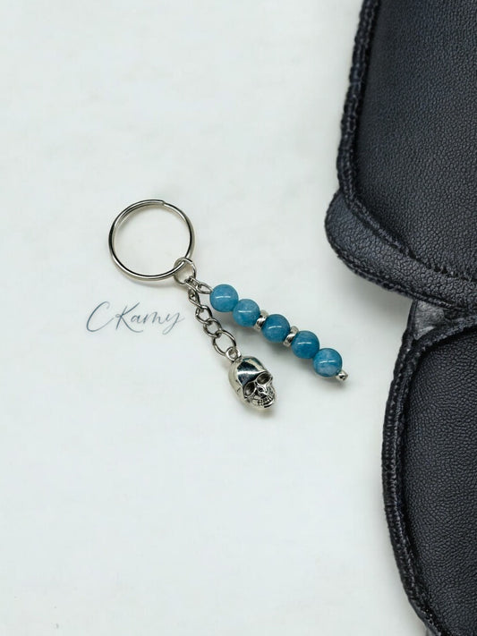 Porte clé personnalisé tête de mort bleu