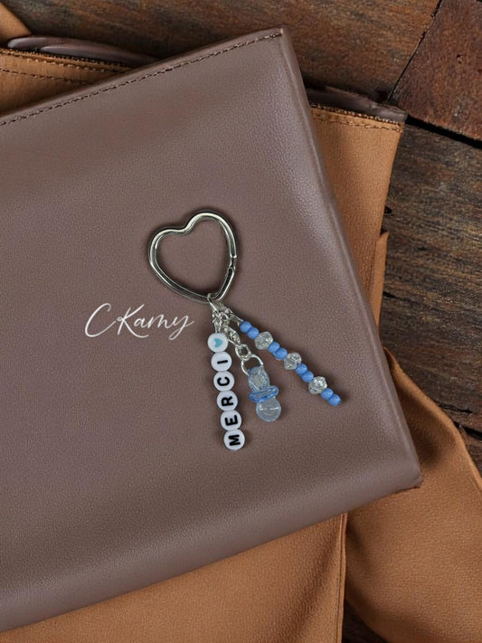 Porte clé personnalisé tétine bleu