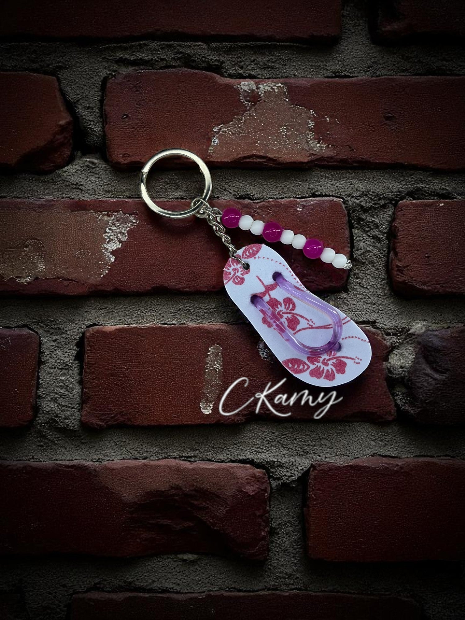 Porte clé personnalisé tong rose