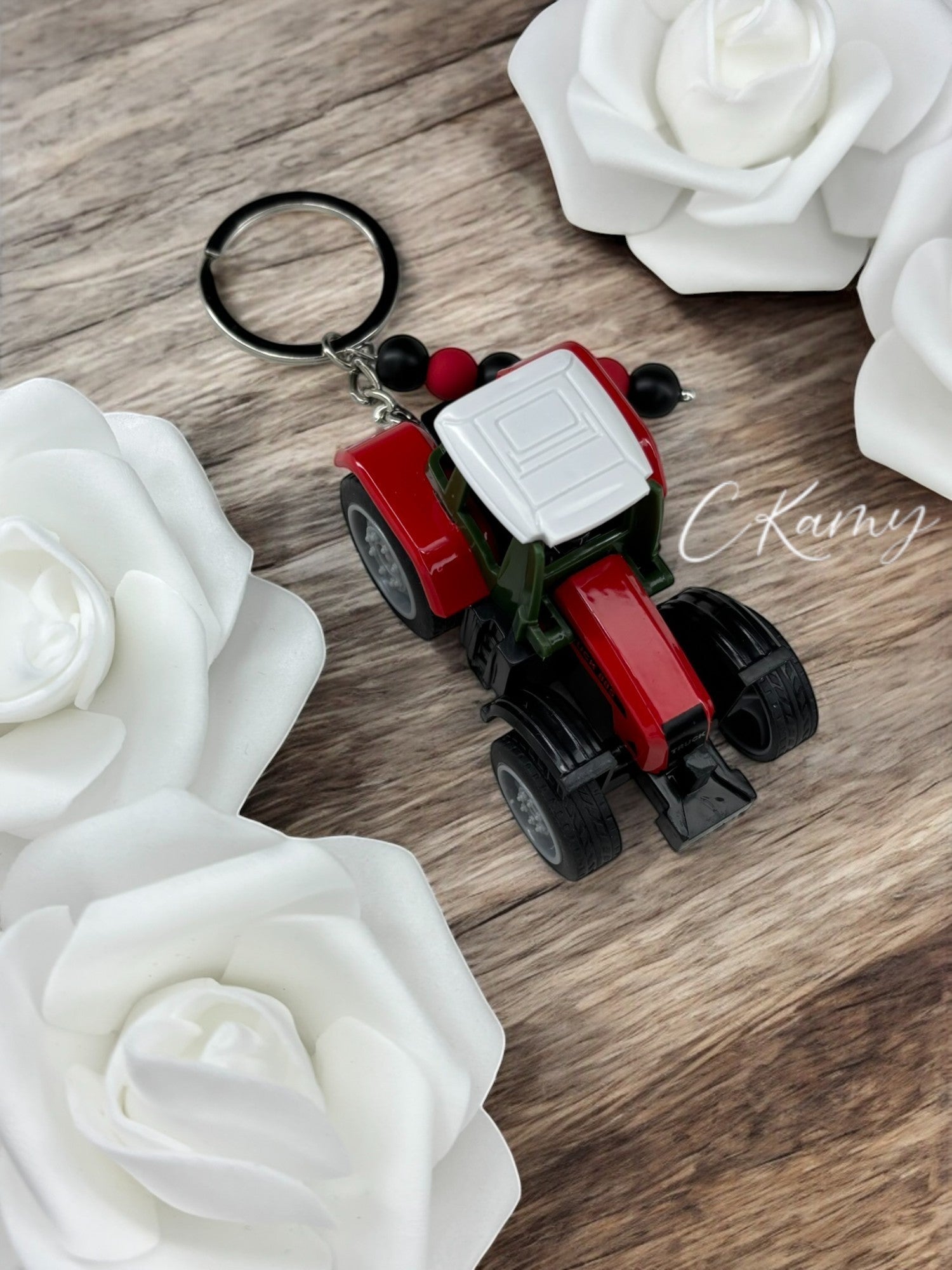 Porte clé personnalisé tracteur rouge