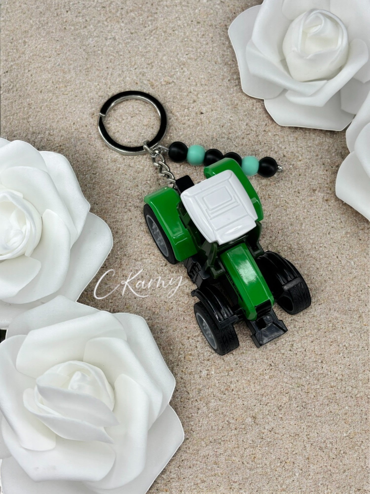 Porte clé personnalisé tracteur vert