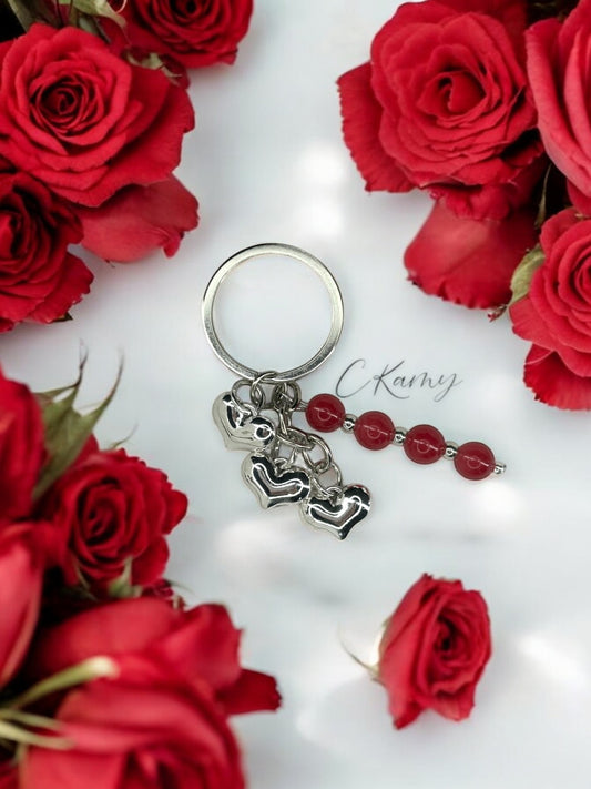 Porte clé personnalisé trio coeur