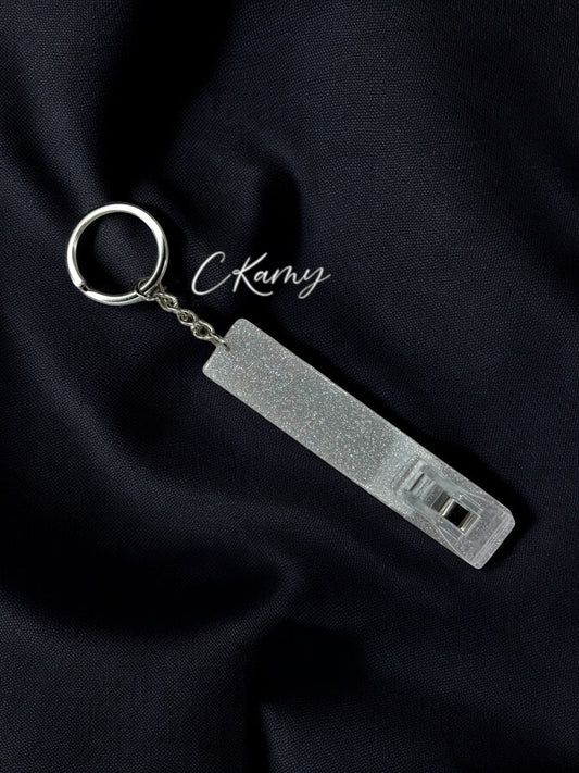 Porte clé pince carte argent à paillettes