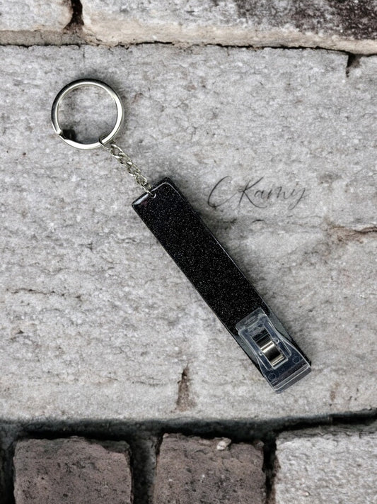 Porte clé pince carte noir à paillettes