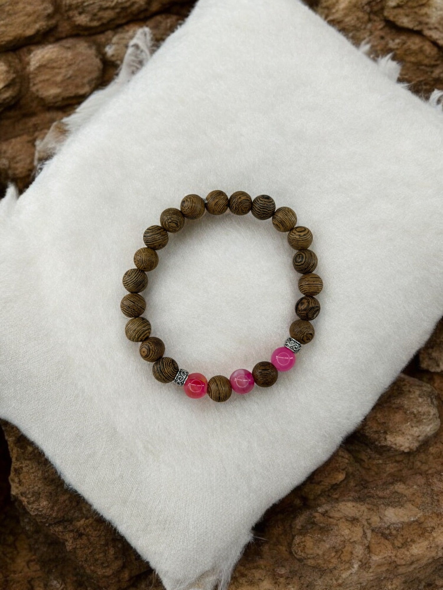 bracelet homme bois milieu alterné rose