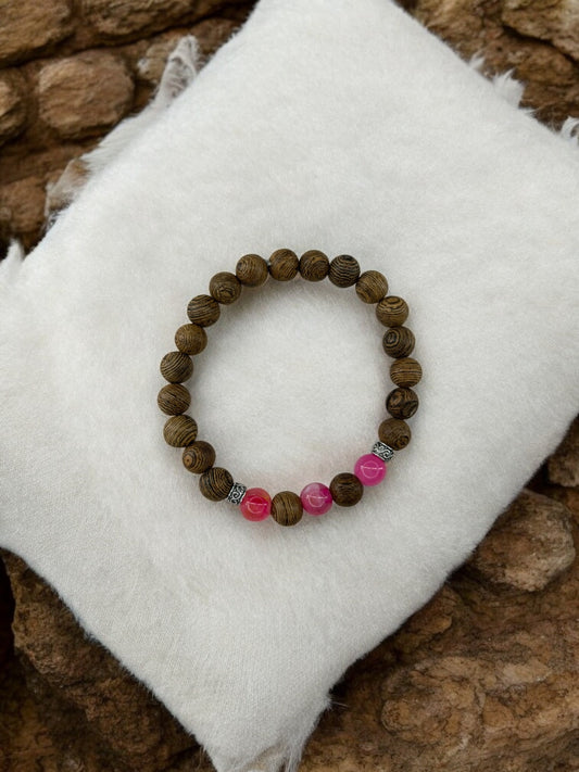 bracelet homme bois milieu alterné rose