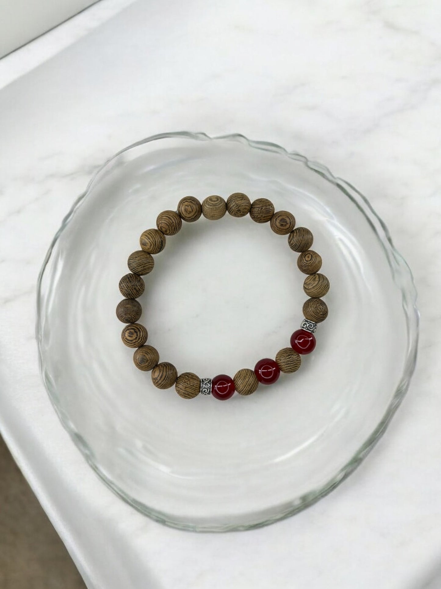 bracelet homme bois milieu alterné rouge