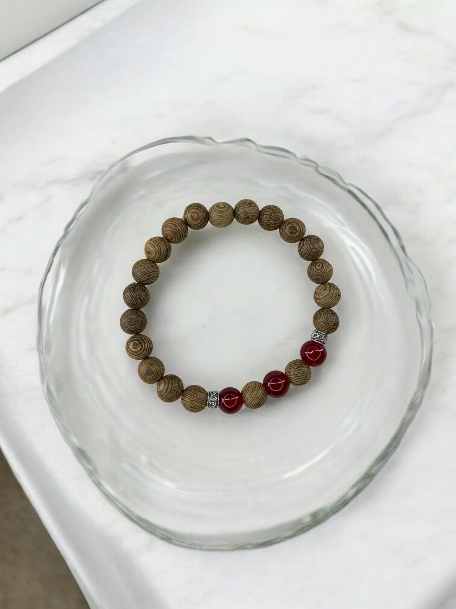 bracelet homme bois milieu alterné rouge