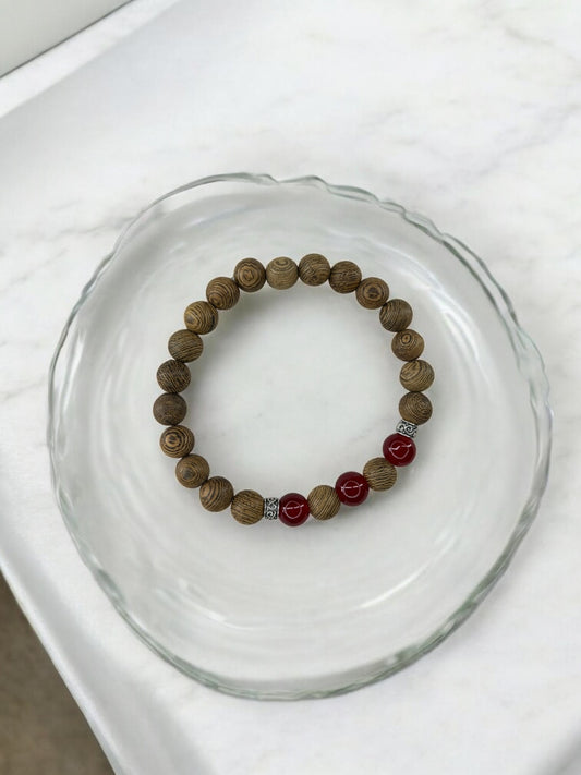 bracelet homme bois milieu alterné rouge