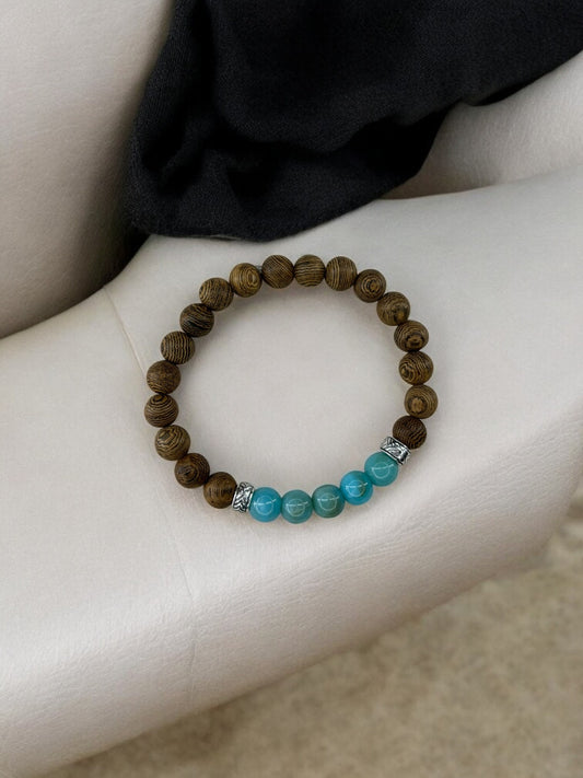 bracelet homme bois milieu entier bleu turquoise