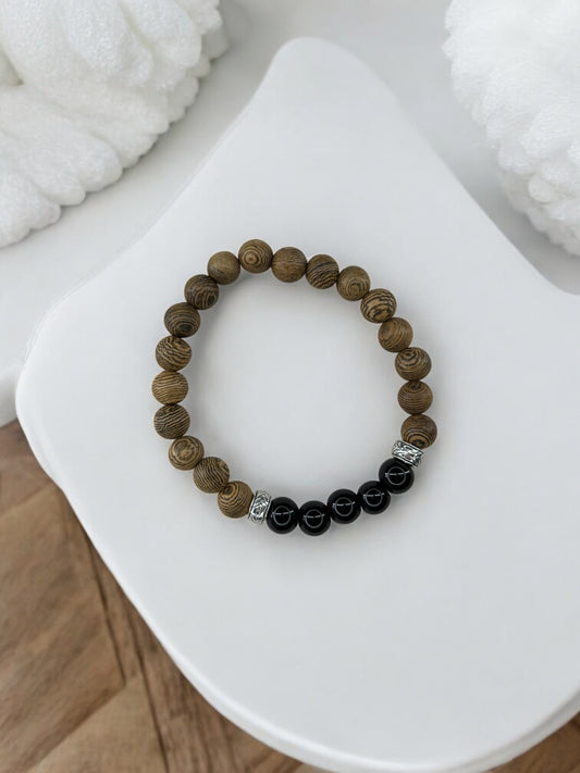 bracelet homme bois milieu entier noir brillant