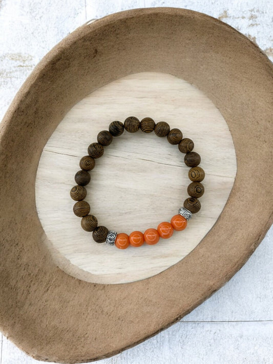 bracelet homme bois milieu entier orange