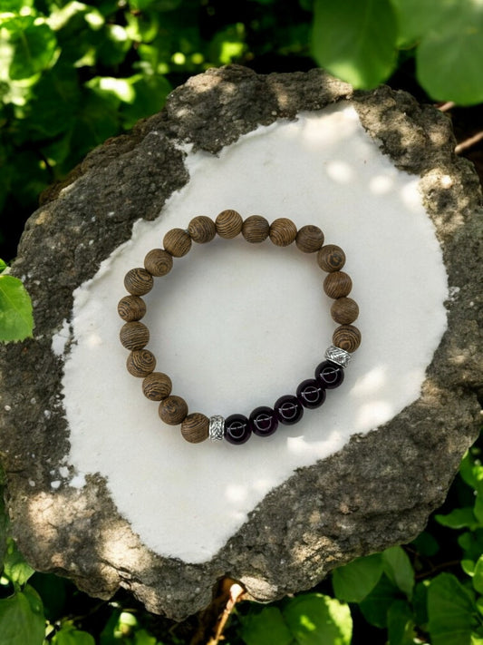 bracelet homme bois milieu entier prune